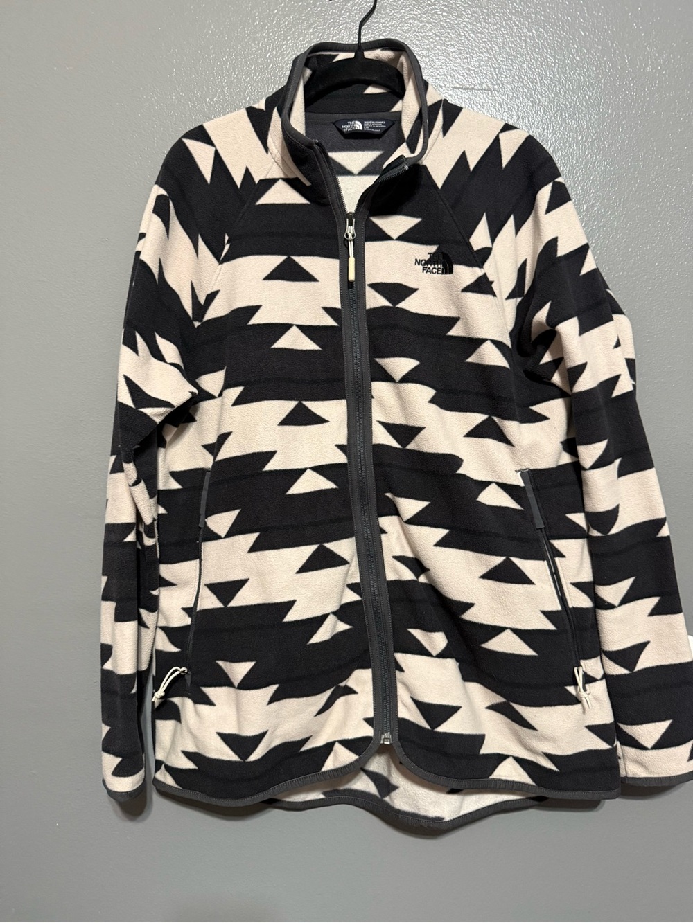 The North Face Black & Cream Geometric Fleece Jacket